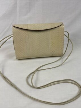 Exotic Vintage Cream Real Snakeskin Crossbody Clutch Bag